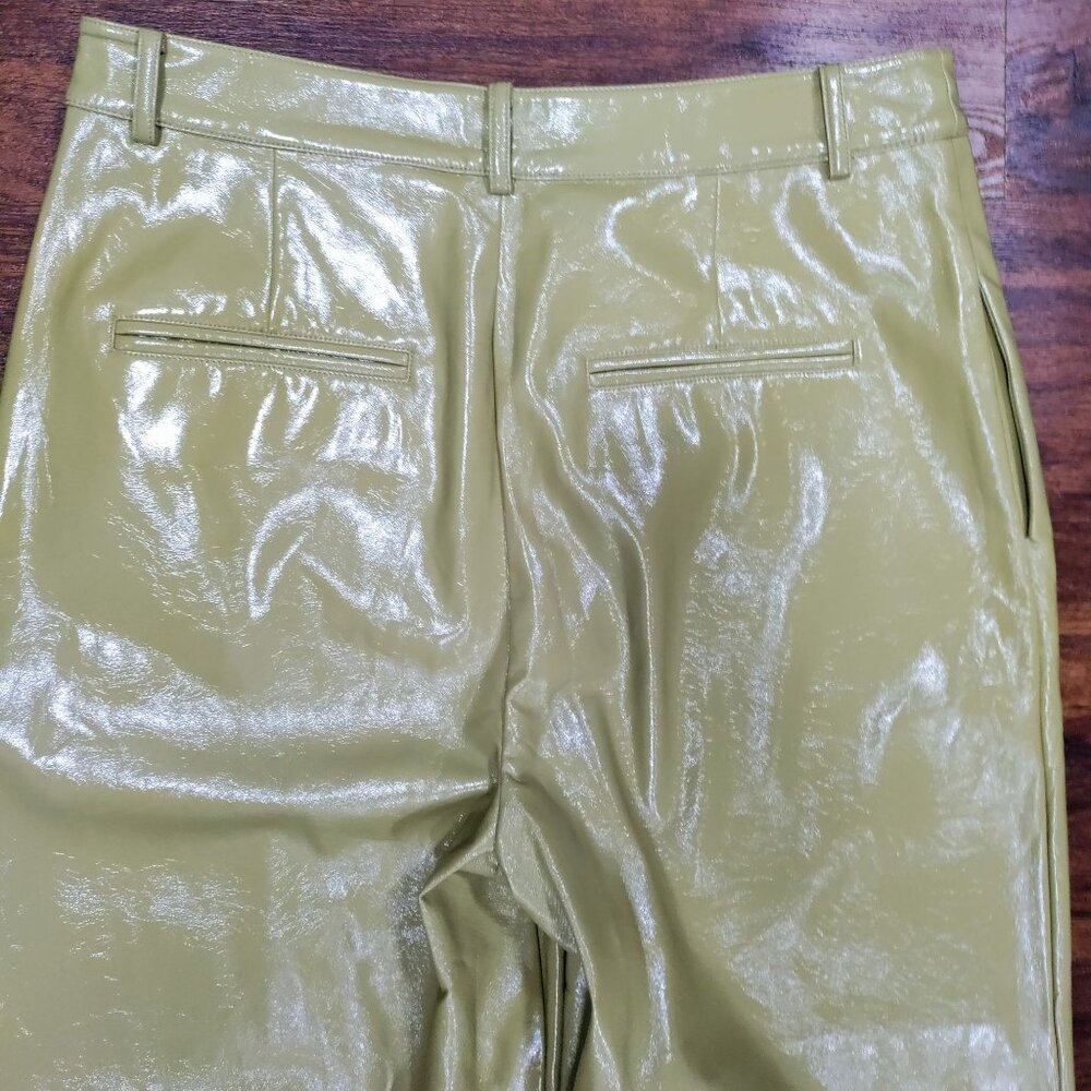 Danielle Bernstein Olive Patent Faux Leather Fully Lined Wide-Leg Pants Size 14 - Picture 4 of 16